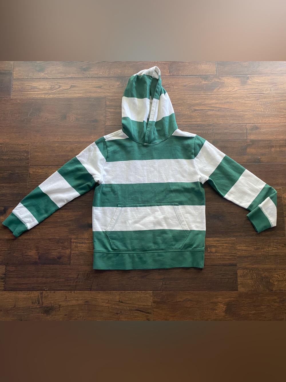Crewcuts Green and White Striped Hooded Sweatshirt